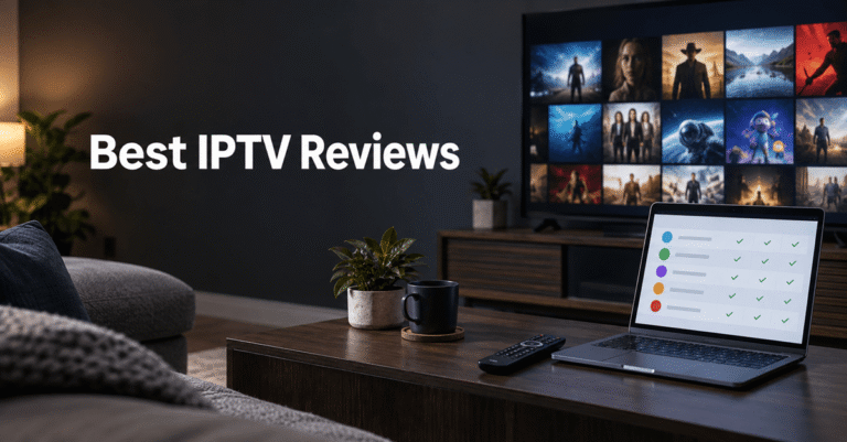 Best IPTV Reviews with a television, comparison laptop and streaming remote