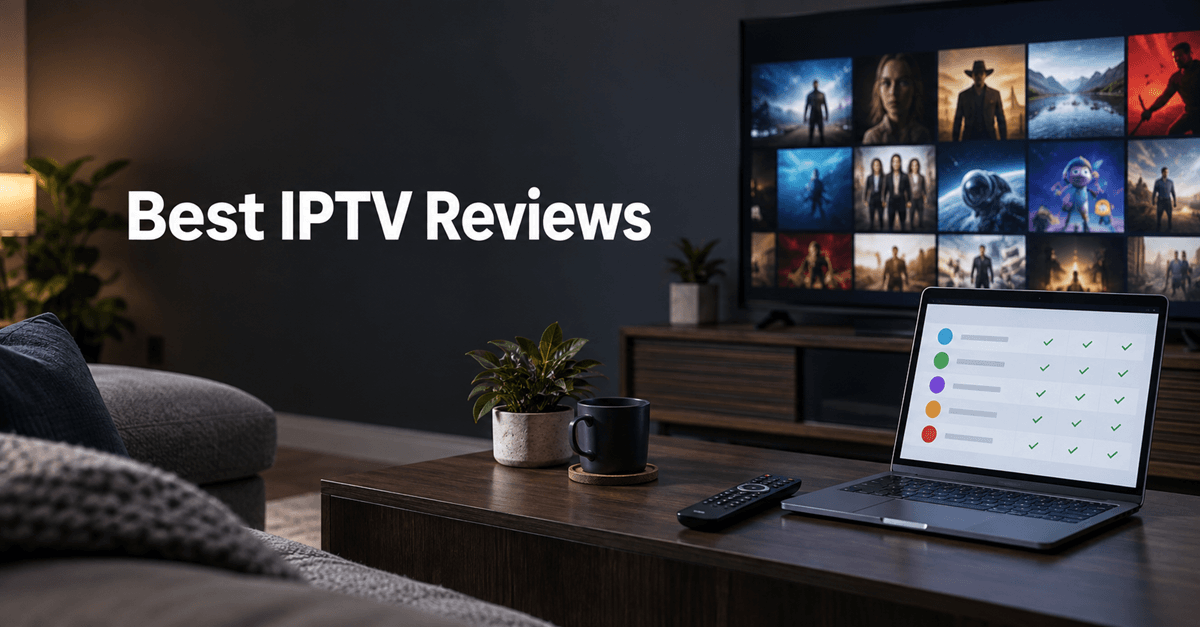 Best IPTV Reviews with a television, comparison laptop and streaming remote