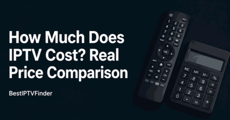 IPTV price comparison title with a television remote and calculator