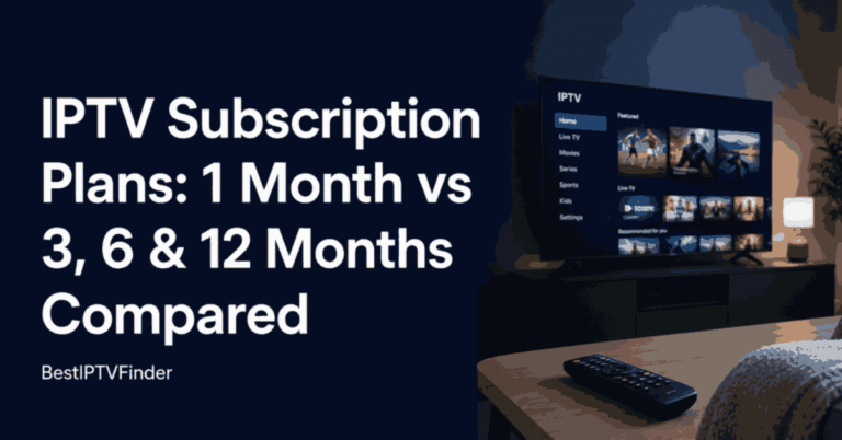 IPTV subscription plans comparison title beside a television and remote
