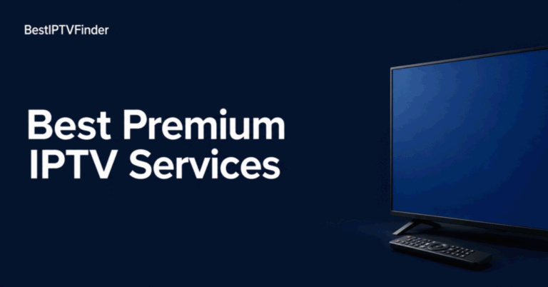 Best Premium IPTV Services title beside a television and remote